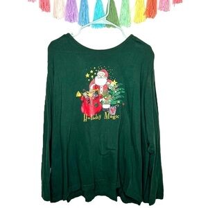 Vintage Fashion Bug Long Sleeve Green Glittery Santa Christmas Holiday Magic
